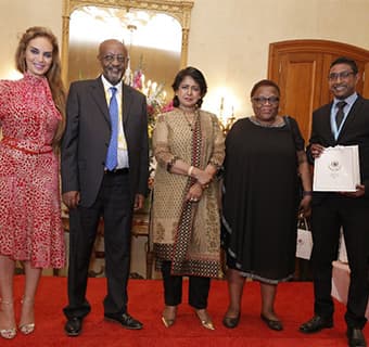 Dr. Rasha Kelej, CEO of Merck Foundation, President of the Republic of Mauritius, Her Excellency Mrs Ameenah Grurib-Fakim (centre) and Mr. Getachew Engida, Deputy Director General of UNESCO and along with the MARS winners 2017 at The State House of Maurit